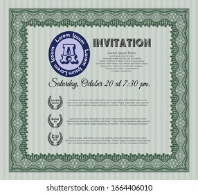 Green Invitation template. Money Pattern. Vector illustration. Complex background. 