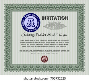 Green Invitation template. Money Pattern. With guilloche pattern. Detailed. 