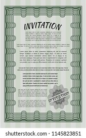 Green Invitation template. Nice design. Detailed. With linear background. 