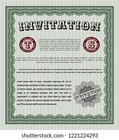 Green Invitation template. Nice design. With great quality guilloche pattern. Customizable, Easy to edit and change colors. 