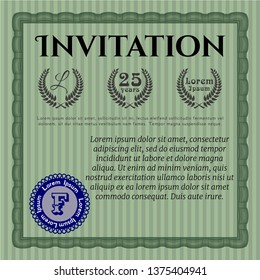 Green Invitation template. Nice design. With guilloche pattern. Customizable, Easy to edit and change colors. 