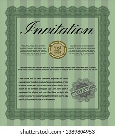 Green Invitation template. Nice design. With background. Customizable, Easy to edit and change colors. 