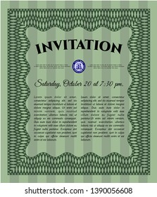 Green Invitation template. Nice design. Vector illustration. With guilloche pattern and background. 
