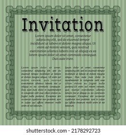 Green Invitation template. Nice design. Complex background. Detailed. 
