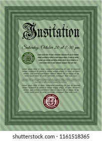 Green Invitation template. Perfect design. With complex linear background. Vector illustration. 