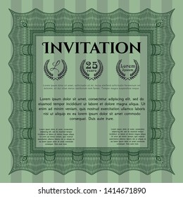 Green Invitation template. Printer friendly. Elegant design. Detailed. 
