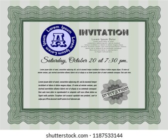 Green Invitation template. With quality background. Lovely design. Vector illustration. 