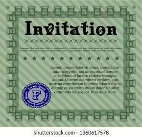 Green Invitation template. With quality background. Detailed. Money Pattern. 