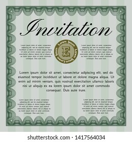 Green Invitation template. With quality background. Money Pattern design. Detailed. 