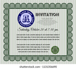 Green Invitation template. Retro design. With linear background. Customizable, Easy to edit and change colors. 