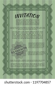 Green Invitation template. Retro design. Easy to print. Customizable, Easy to edit and change colors. 
