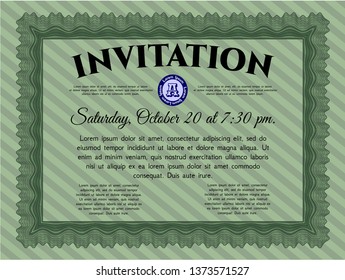 Green Invitation template. Retro design. Complex background. Customizable, Easy to edit and change colors. 