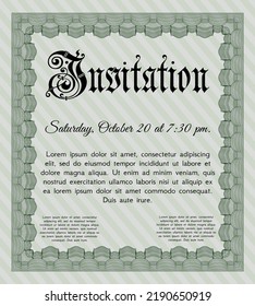 Green Invitation template. Retro design. With complex background. Customizable, Easy to edit and change colors. 