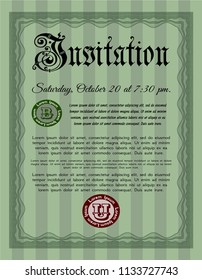 Green Invitation template. Superior design. Vector illustration. Complex background. 