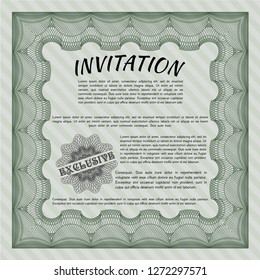 Green Invitation template. Superior design. Vector illustration. With guilloche pattern and background. 