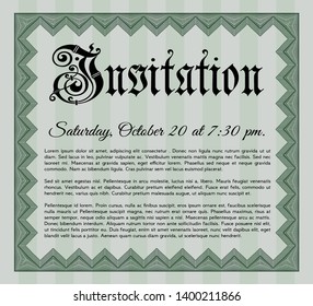 Green Invitation template. Superior design. Printer friendly. Detailed. 