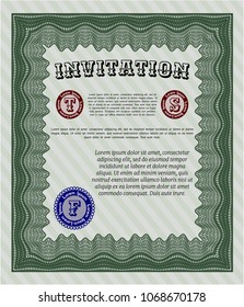   Green Invitation template. Vector illustration. With quality background. Money style design. 