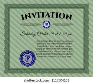 Green Invitation template. Vector illustration. Complex background. Nice design. 