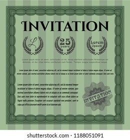 Green Invitation template. Vector illustration. Complex background. Money Pattern design. 