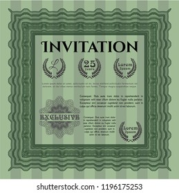 Green Invitation template. Vector illustration. With complex background. Money Pattern design. 
