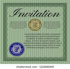 Green Invitation template. Vector illustration. With great quality guilloche pattern. Sophisticated design. 