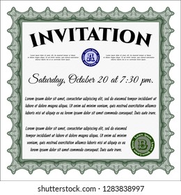 Green Invitation template. Vector illustration. With linear background. Superior design. 