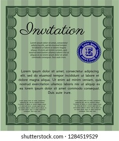 Green Invitation template. Vector illustration. With complex background. Beauty design. 