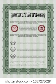 Green Invitation template. Vector illustration. Easy to print. Perfect design. 