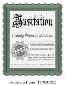 Green Invitation. Vector illustration. With background. Money design. 