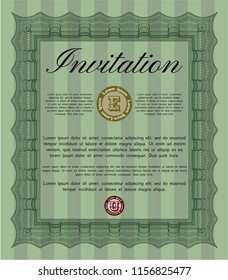 Green Invitation. Vector illustration. With complex background. Excellent design. 