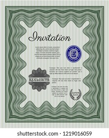 Green Invitation. Vector illustration. With complex linear background. Beauty design. 