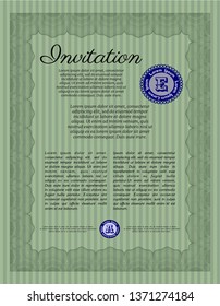 Green Invitation. Vector illustration. Printer friendly. Superior design. 