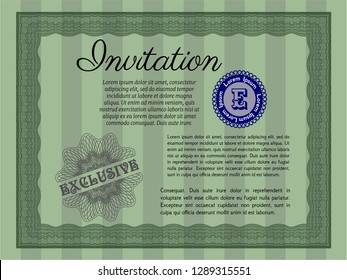 Green Invitation. Vector illustration. With quality background. Money style design. 