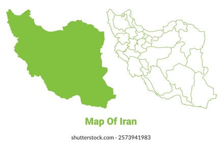 Green Iran map outline and flat vector illustration