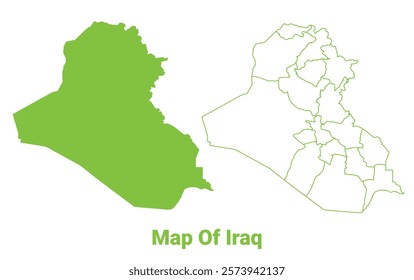 Green Iraq map outline and flat vector illustration