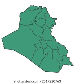 Green Iraq Simple map with states border outline vector
