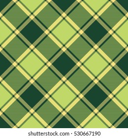 Green ireland tartan plaid seamless fabric diagonal texture. Vector illustration. Flat design. No gradient. No transparent. EPS 10.