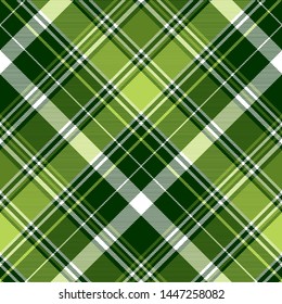 Green irish diagonal abstract plaid seamless pattern. Vector illustration.