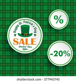 Green irish tartan background for St. Patrick's Day sale. Eps 10 vector file.