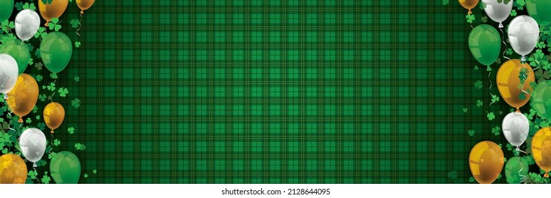 Green Irish Tartan Pattern Shamrock Balloons Header