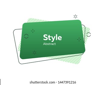 Green irregular rectangle, frame and hatching. Abstract geometric shape, text sample, overlay. Vector illustration for trendy posters, logos, presentation slide design