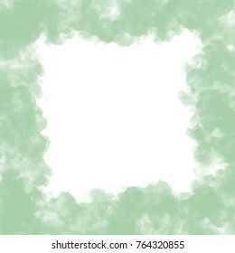 green irregular watercolor cloud frame pattern with white center area, vector illustration