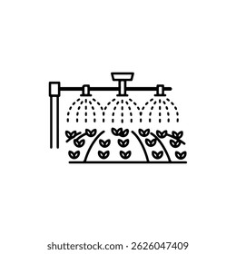 Green Irrigation System Spraying Water Across Field of Crops