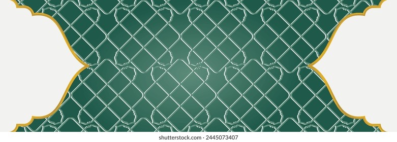 Fondo verde islámico con adornos árabes. Vector con espacio vacío para texto. diseño para Anuncios, afiches, medios sociales, tarjetas de felicitación para las fiestas islámicas, Eid al-Fitr, Ramadán, Eid al-Adha.