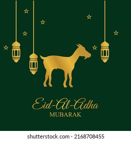 green islamic background design with golden lamb and lantern decoration. suitable for the design of Eid al-Adha, Hajj, Eid al-Fitr, Ramadan, and other Islamic celebrations. islamic vector