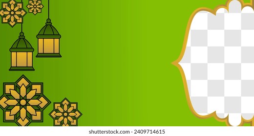 Green Islamic background, with lantern and mandala ornaments. free copy space area. vector template for banner, greeting card for Islamic holidays, eid al-fitr, ramadan, eid al-adha