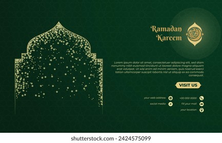 Green islamic background with islamic sparkle background for ramadan kareem campaign. Arabic text mean is ramadan kareem