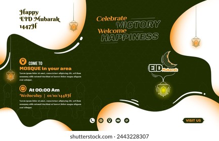Green islamic background with white waving design and islamic style for eid mubarak. Islamic green and white background in waving design