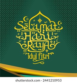Composición de decoración de exhibición islámica verde con ilustraciones de diseños de Eid al-Fitr y Ramadhan Kareem