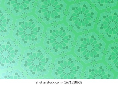 Green islamic geometry background. Ethnic ornamental pattern. Background for greeting cards.